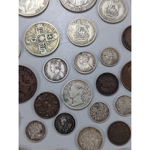 511 - Mixed coins of interest to include Victorian Colonial 1877 1/4 rupee, 1887 Hong Kong 10-cents, 1886 ... 