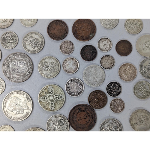 511 - Mixed coins of interest to include Victorian Colonial 1877 1/4 rupee, 1887 Hong Kong 10-cents, 1886 ... 