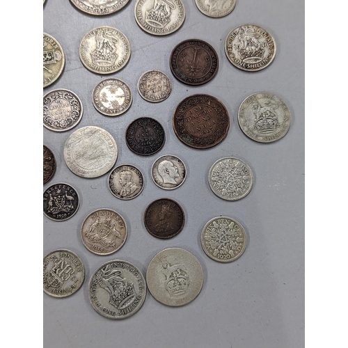 511 - Mixed coins of interest to include Victorian Colonial 1877 1/4 rupee, 1887 Hong Kong 10-cents, 1886 ... 