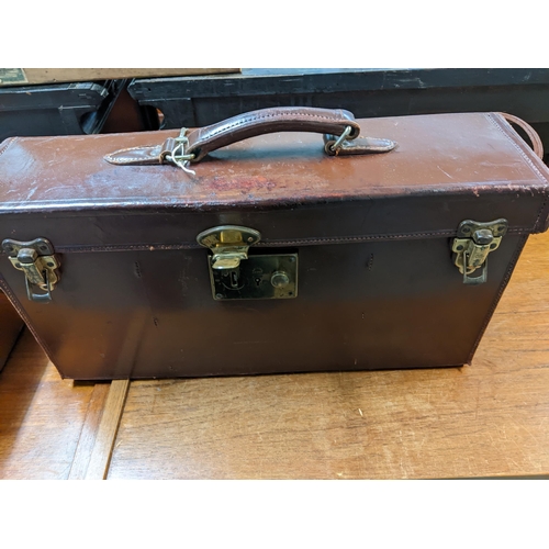 415 - A Dunhill Jamaican wooden cigar box, and a leather travel case with key, and one other Location:G