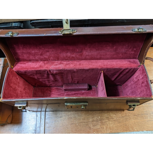 415 - A Dunhill Jamaican wooden cigar box, and a leather travel case with key, and one other Location:G