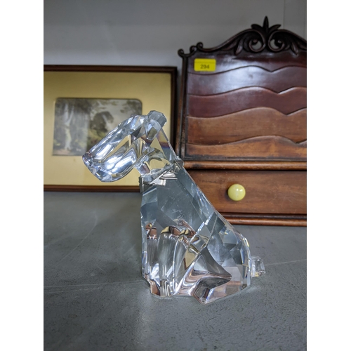 294 - A mixed lot to include a Swarovski crystal model of a seated terrier dog, Victorian brass and glass ... 