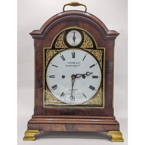 109 - A circa 1900 Payne & Co mahogany 8 day bracket clock, the arched top case having pierced grille side... 