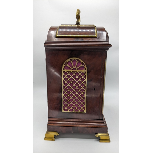 109 - A circa 1900 Payne & Co mahogany 8 day bracket clock, the arched top case having pierced grille side... 