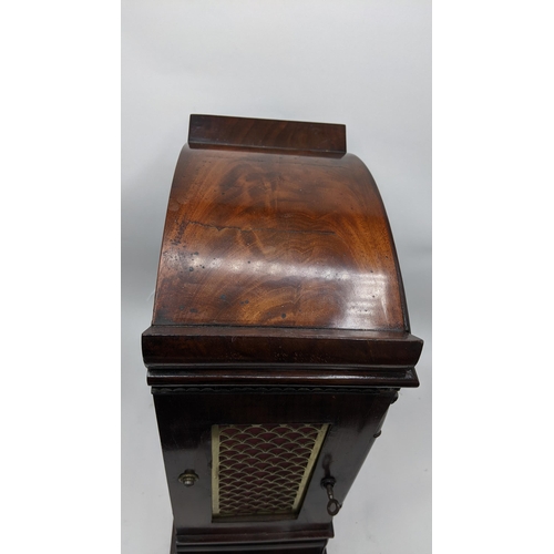 110 - A William IV mahogany 8 day bracket clock, the case having pierced grille sides, floral swag mouldin... 