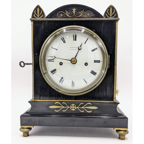 113 - A Regency 8 day bracket clock by Barwise, London, in an ebonized case with brass inlaid and pull rep... 