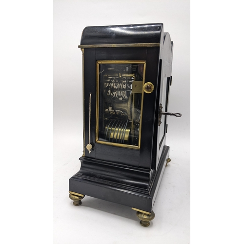 113 - A Regency 8 day bracket clock by Barwise, London, in an ebonized case with brass inlaid and pull rep... 