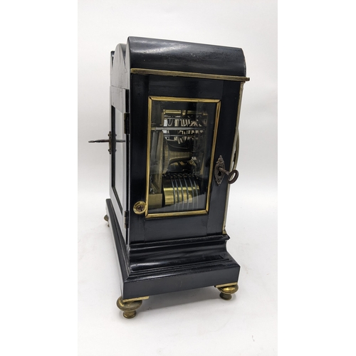 113 - A Regency 8 day bracket clock by Barwise, London, in an ebonized case with brass inlaid and pull rep... 