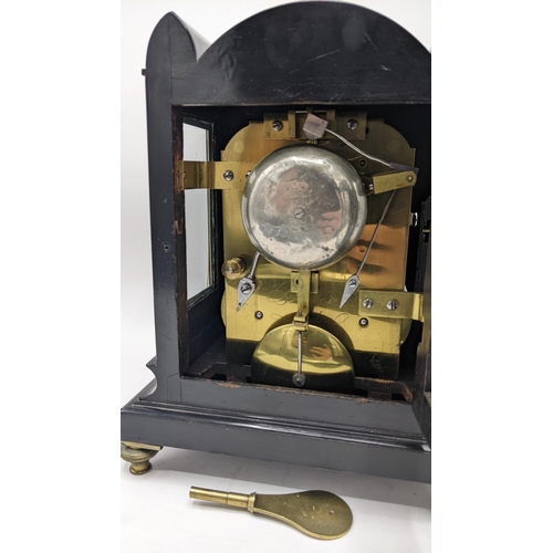 113 - A Regency 8 day bracket clock by Barwise, London, in an ebonized case with brass inlaid and pull rep... 