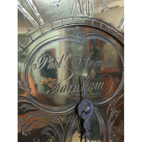 52 - An 18th century 30 hour oak cased longcase clock, the case having a stepped cornice and pillars flan... 