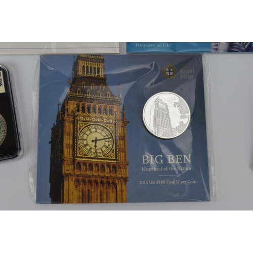 113 - British silver proof commemorative coins to include 2015 ' Big ben' £100, 2015 Britannia £50, 2013 '... 