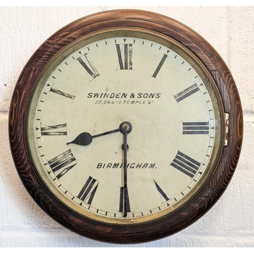 63 - A late 19th century 12 inch dial clock in an oak case, the dial inscribed 'Swinden & Sons 27.28 & 29... 