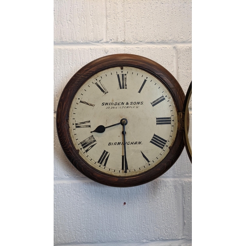 63 - A late 19th century 12 inch dial clock in an oak case, the dial inscribed 'Swinden & Sons 27.28 & 29... 