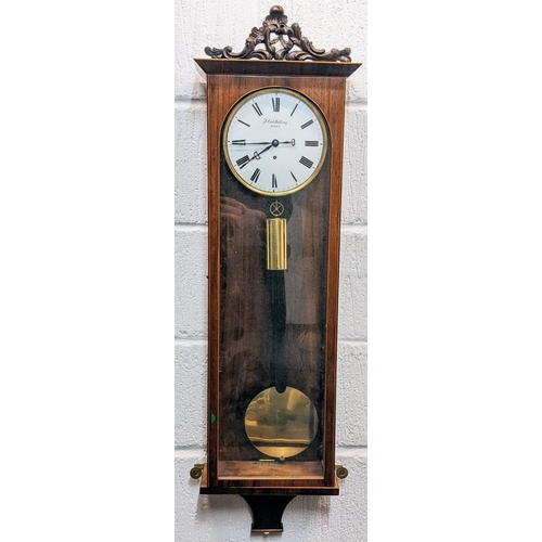 64 - A 19th century Biedermeier Vienna regulator wall clock, the rosewood case having boxwood inlaid and ... 