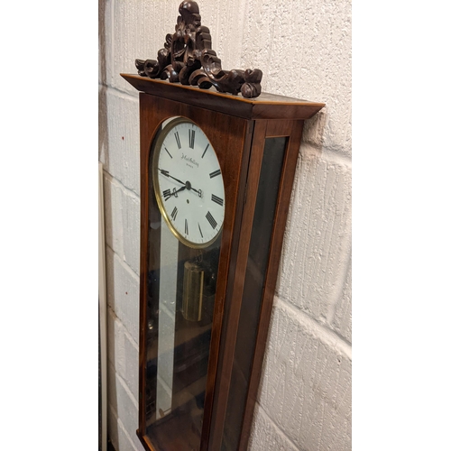 64 - A 19th century Biedermeier Vienna regulator wall clock, the rosewood case having boxwood inlaid and ... 