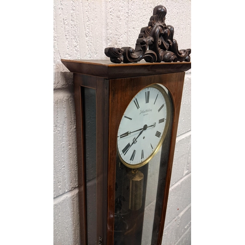 64 - A 19th century Biedermeier Vienna regulator wall clock, the rosewood case having boxwood inlaid and ... 