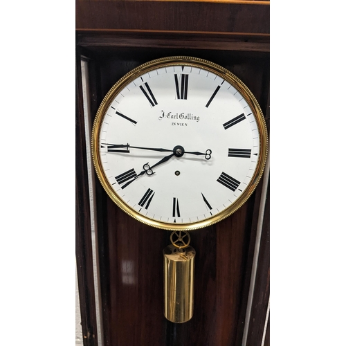 64 - A 19th century Biedermeier Vienna regulator wall clock, the rosewood case having boxwood inlaid and ... 