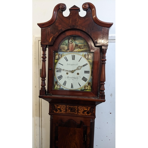 68 - An early 19th century mahogany longcase clock, the case having a broken swan neck pediment and marqu... 