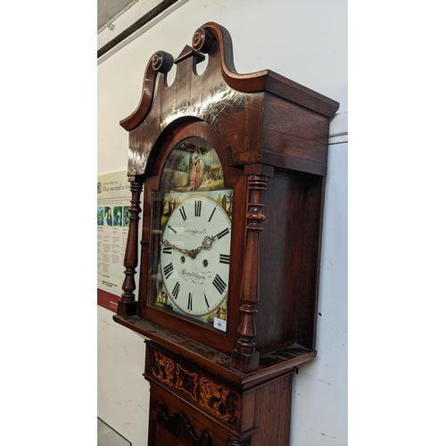 68 - An early 19th century mahogany longcase clock, the case having a broken swan neck pediment and marqu... 