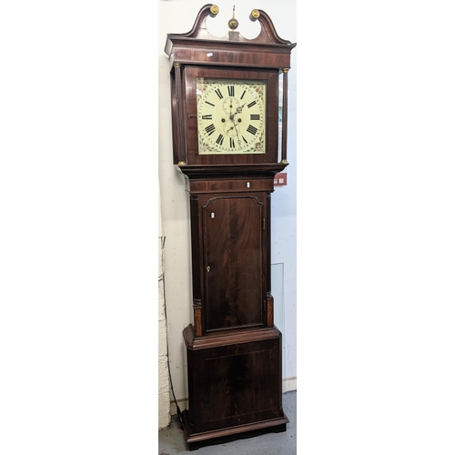 69 - An early 19th century mahogany longcase clock, the case having a gilt metal ball finial, string inla... 