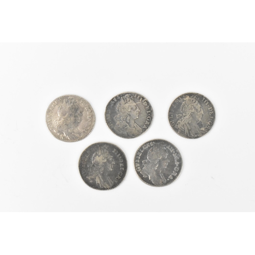 192 - Wreck coins - reputedly H.M.S Association - William III (1689-1702) Sixpence, a group of five sixpen... 