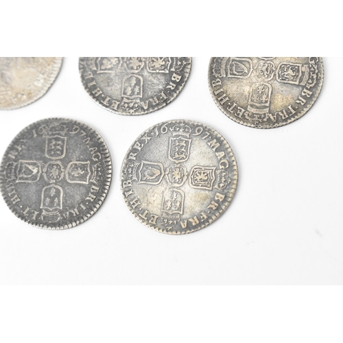 192 - Wreck coins - reputedly H.M.S Association - William III (1689-1702) Sixpence, a group of five sixpen... 