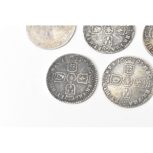 192 - Wreck coins - reputedly H.M.S Association - William III (1689-1702) Sixpence, a group of five sixpen... 