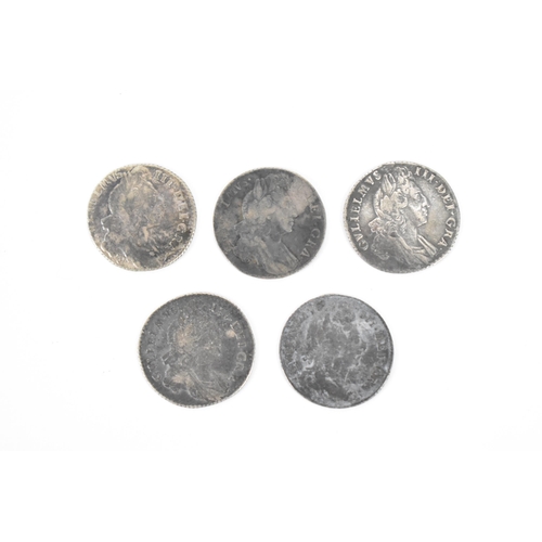 193 - Wreck coins - reputedly H.M.S Association - William III (1689-1702), Sixpence, a group of five sixpe... 