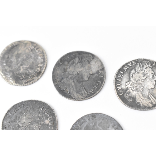 193 - Wreck coins - reputedly H.M.S Association - William III (1689-1702), Sixpence, a group of five sixpe... 