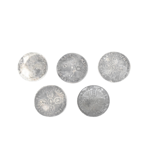 193 - Wreck coins - reputedly H.M.S Association - William III (1689-1702), Sixpence, a group of five sixpe... 