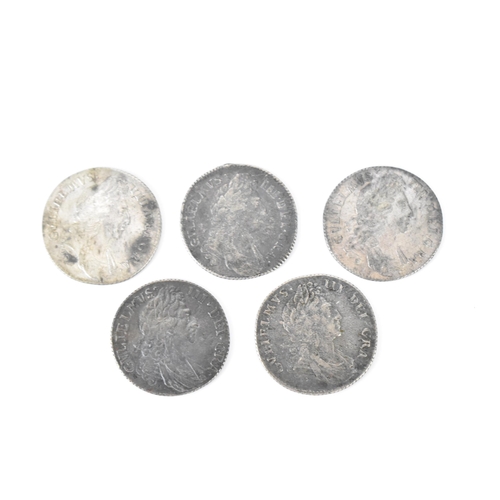 194 - Wreck coins - reputedly H.M.S Association - William III (1689-1702), Shillings, a group of five 1696... 