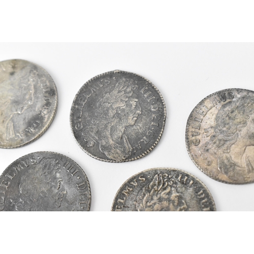 194 - Wreck coins - reputedly H.M.S Association - William III (1689-1702), Shillings, a group of five 1696... 