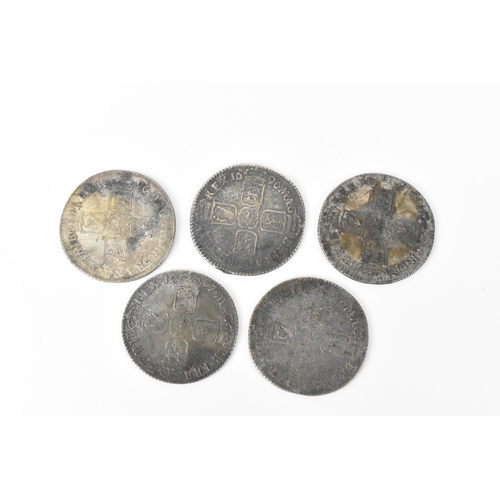 194 - Wreck coins - reputedly H.M.S Association - William III (1689-1702), Shillings, a group of five 1696... 