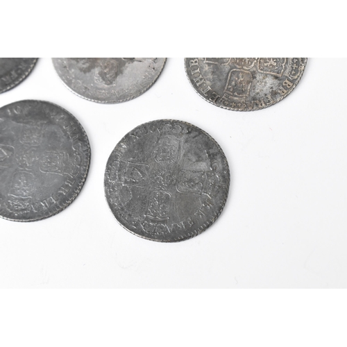 195 - Wreck coins - reputedly H.M.S Association - William III (1689-1702), Shillings, a group of five date... 