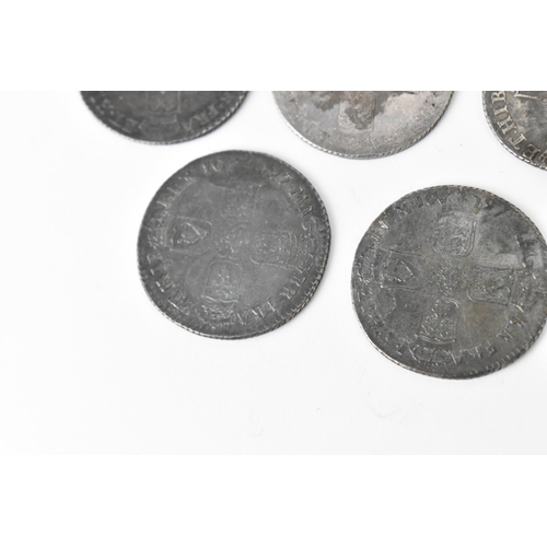 195 - Wreck coins - reputedly H.M.S Association - William III (1689-1702), Shillings, a group of five date... 