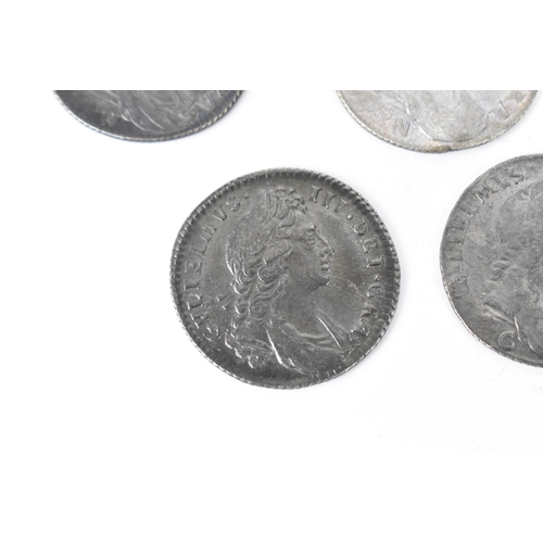 195 - Wreck coins - reputedly H.M.S Association - William III (1689-1702), Shillings, a group of five date... 