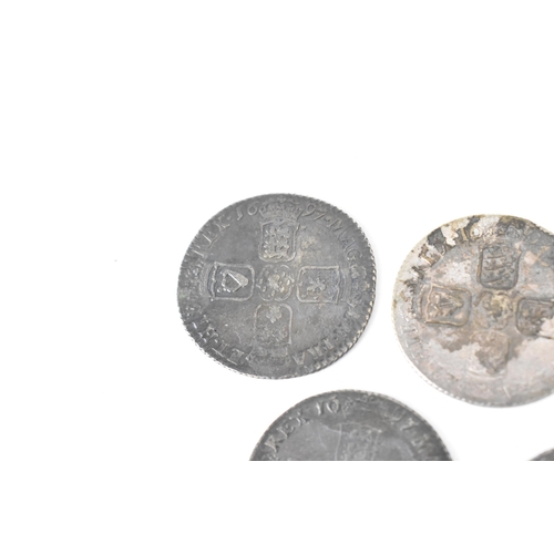 195 - Wreck coins - reputedly H.M.S Association - William III (1689-1702), Shillings, a group of five date... 