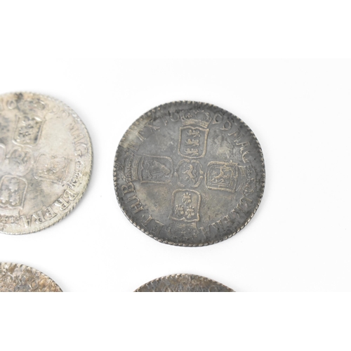 196 - Wreck coins - reputedly H.M.S Association - William III (1689-1702), Shillings, a group of four date... 