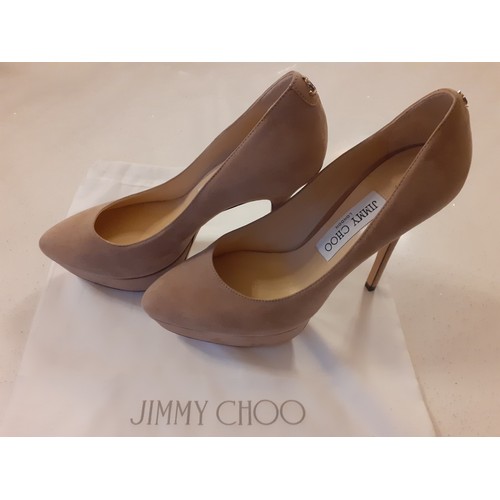 13 - Jimmy Choo-A pair of unworn nude suede platform stilettos, 13cm high heels, European size 37 with br... 