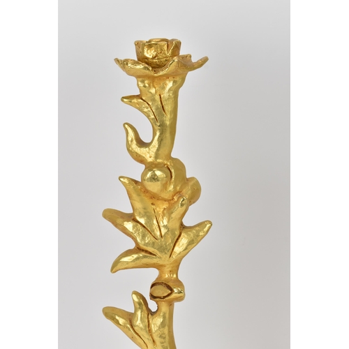 247 - A pair of 1970s gilt-bronze candlesticks by Georges Mathias for Fondica, of naturalistic foliate des... 