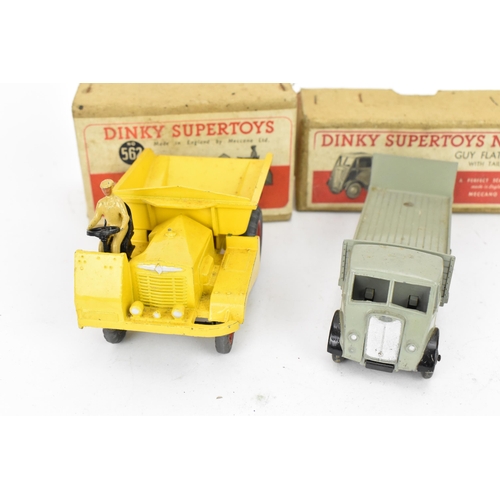 252 - Dinky 513 Guy Flat Truck, with tailboard, grey cab and back, with original cardboard box, together w... 