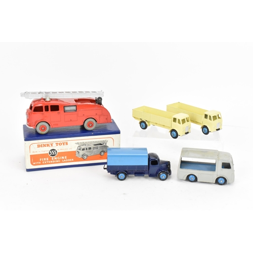 256 - A Dinky 555 Fire Engine with Extending Ladder, in red, with blue cardboard box with orange label, to... 