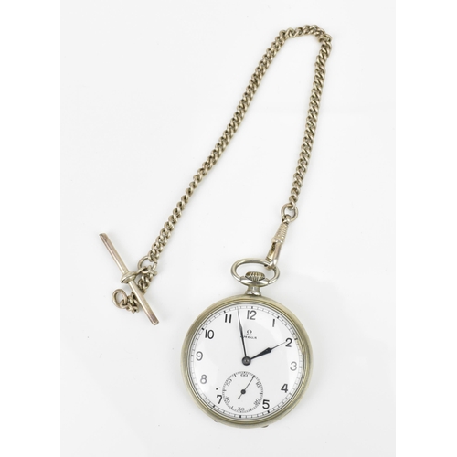 33 - An Omega early 20th century open faced, keyless would pocket watch, the white enamel dial having Ara... 