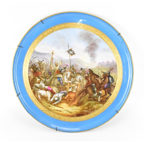 268 - A large Sevres porcelain wall hanging charger, with hand painted central scene depicting the histori... 