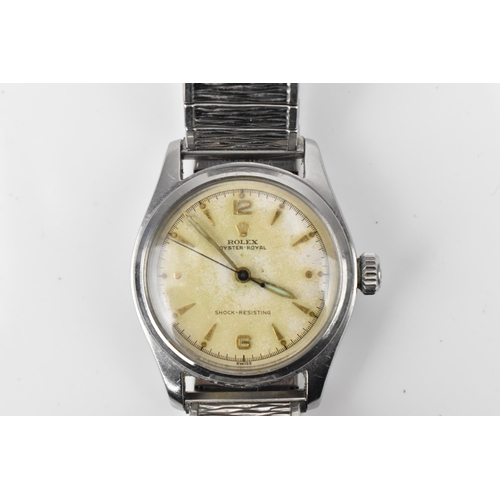 102 - A Rolex Oyster-Royal, manual wind, mid sized, stainless steel wristwatch, circa 1952, having centre ... 