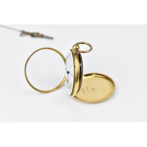 104 - A late 19th/early 20th century 18ct gold open faced fob watch, the white enamel dial having Roman nu... 