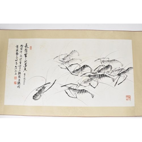 155 - An early 20th century black ink painting in the style of Qi Baishi (1864-1957), depicting shrimp, wi... 