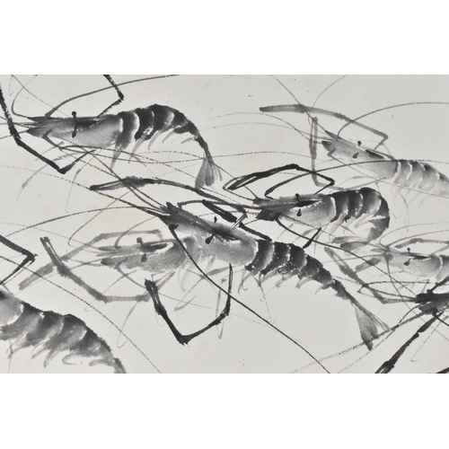 155 - An early 20th century black ink painting in the style of Qi Baishi (1864-1957), depicting shrimp, wi... 