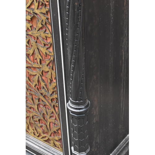 250 - A pair of 19th century Ceylon ebonised, ivory and brass inlaid side cabinets, the rectangular top wi... 