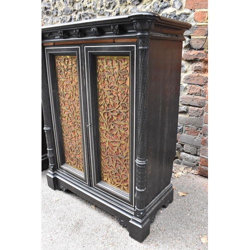 250 - A pair of 19th century Ceylon ebonised, ivory and brass inlaid side cabinets, the rectangular top wi... 